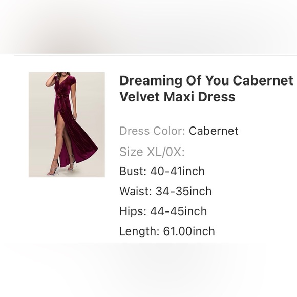Azazie NWT “Dreaming of you” Cabernet Velvet Maxi Dress size XL - Picture 5 of 6